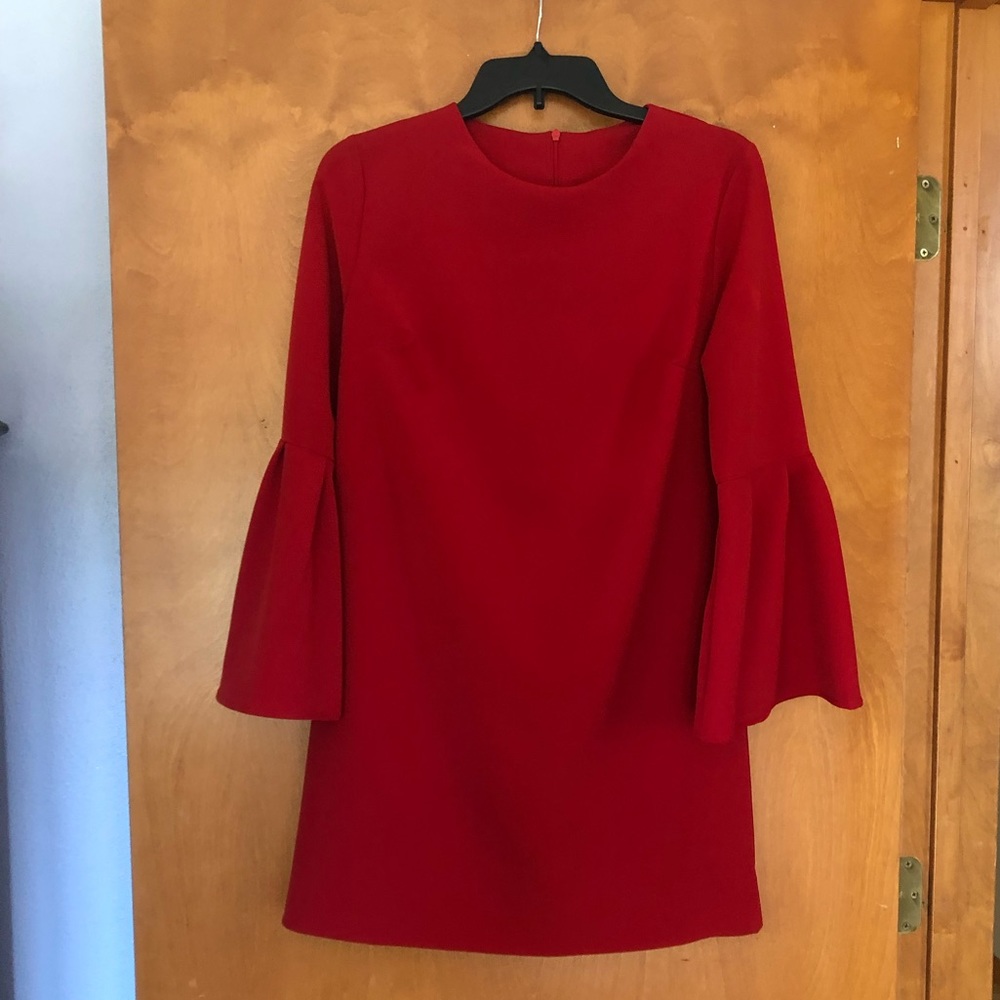 Like NEW! Red Dress w/ Quarter Length Bell Sleeves and Zip Back-Women’s Medium